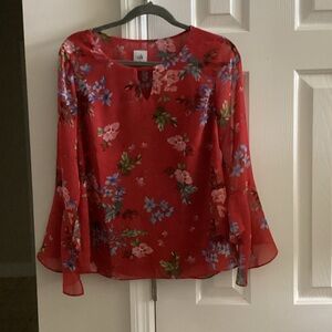 CAbi Red Floral Women's Blouse, XS